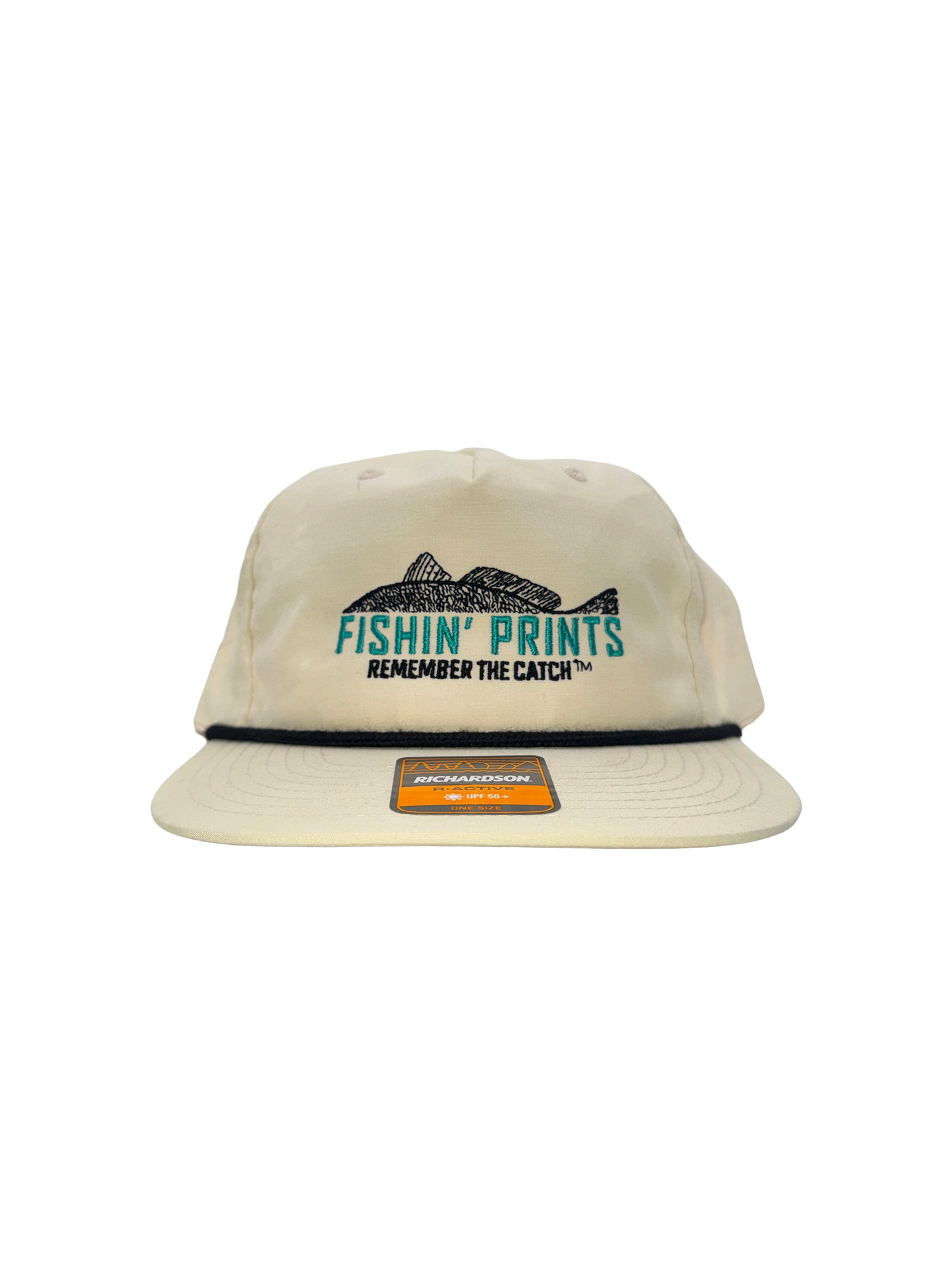 Fishin Prints Cream rope hat – Richardson R-Active flat brim fishing hat remember the catch embroidered