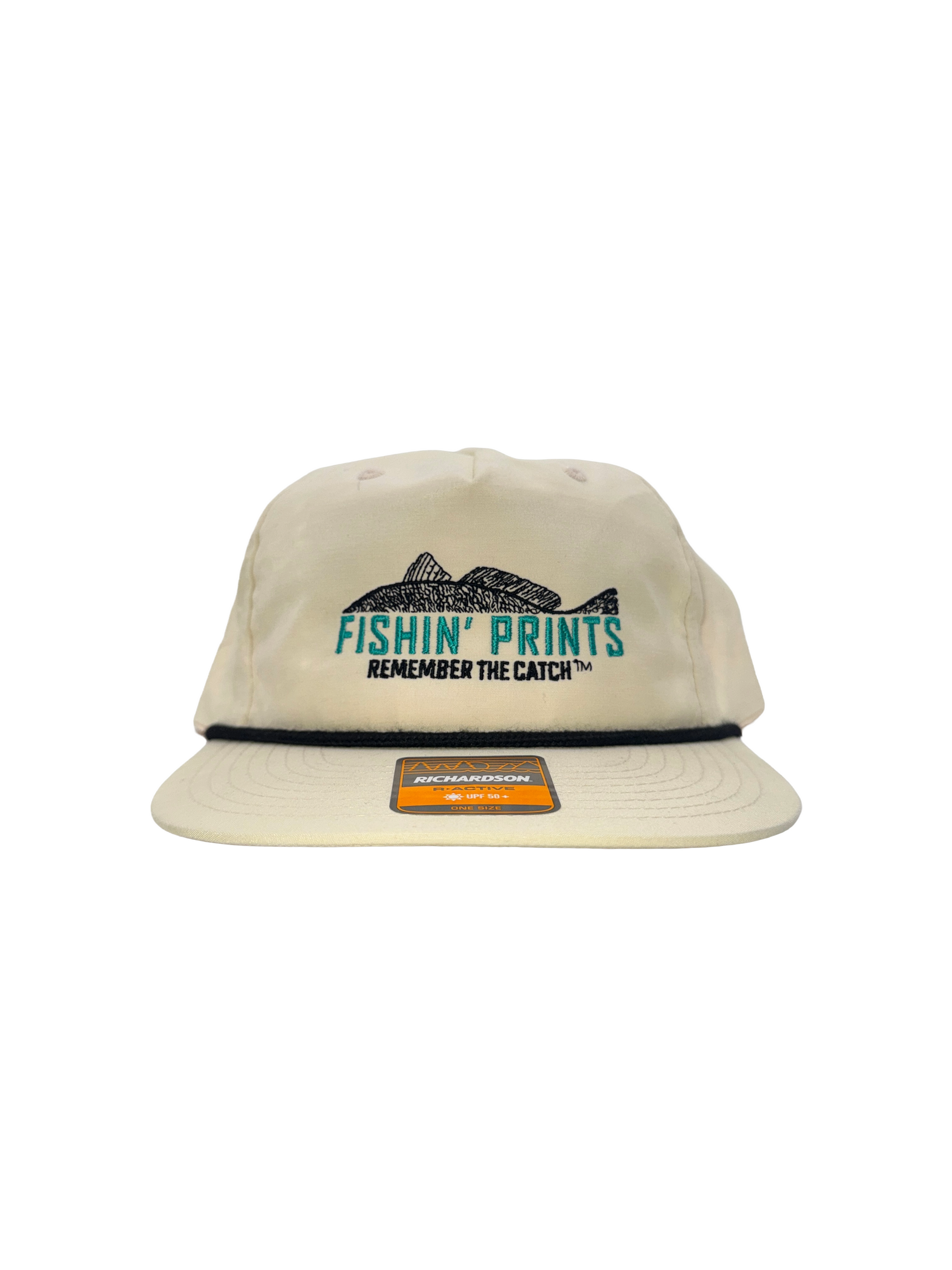Fishin Prints Cream rope hat – Richardson R-Active flat brim fishing hat remember the catch embroidered