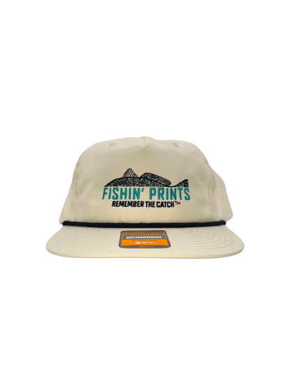 Fishin Prints Cream rope hat – Richardson R-Active flat brim fishing hat remember the catch embroidered