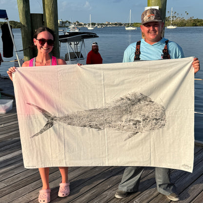 Large gyotaku amberjack fish print on cloth – Fishin Prints Pelagic Pack offshore fish printing kit result