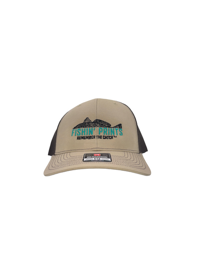 Fishin Prints Khaki Brown Richardson 112 trucker hat – embroidered fishing snapback hat remember the catch