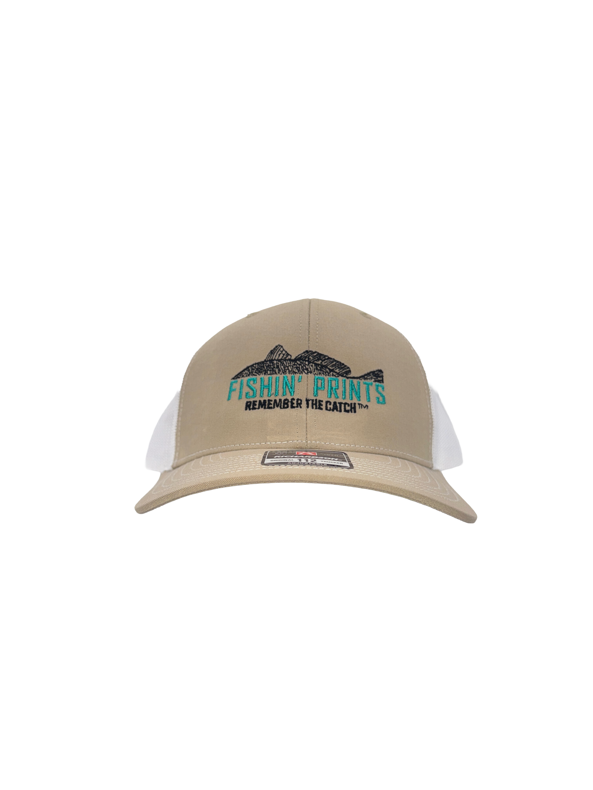 Fishin Prints Khaki White Richardson 112 trucker hat – embroidered fishing snapback hat remember the catch