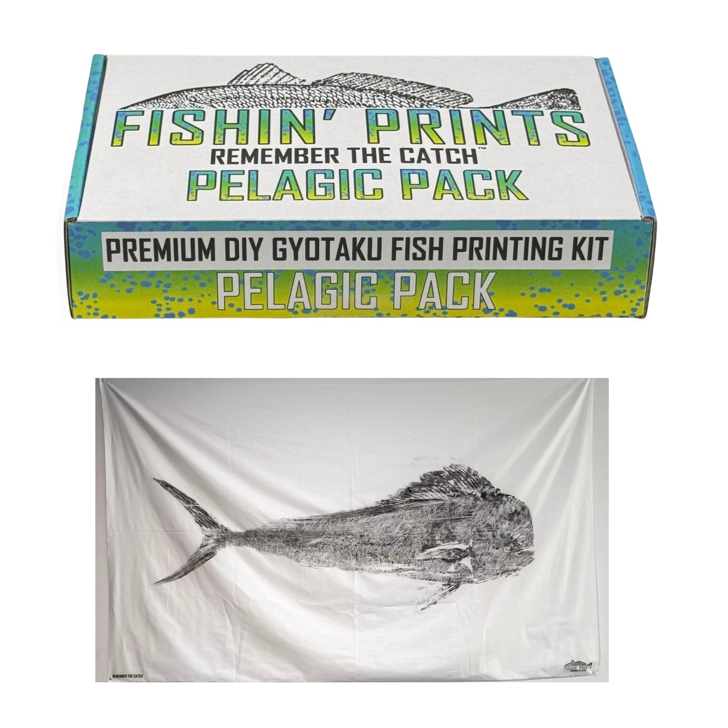 Fishin' Prints Pelagic Pack DIY Gyotaku fish printing kit - two 60X36 inch sheets of cloth to print your catch! - Prints up to 15 catches or two full size prints- Gift for Fishermen - Gyotaku Fish Printing Supplies - Fish Printing