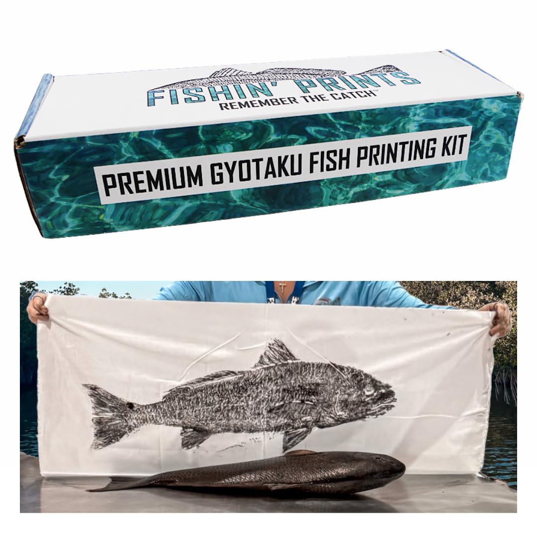 DIY Gyotaku Fish Printing Kit - Large Cloth Sheets 36"x18" - Taxidermy Alternative - Natural Cuttlefish Ink - Gift for Fishermen - Gyotaku Fish Printing Supplies - Fish Printing