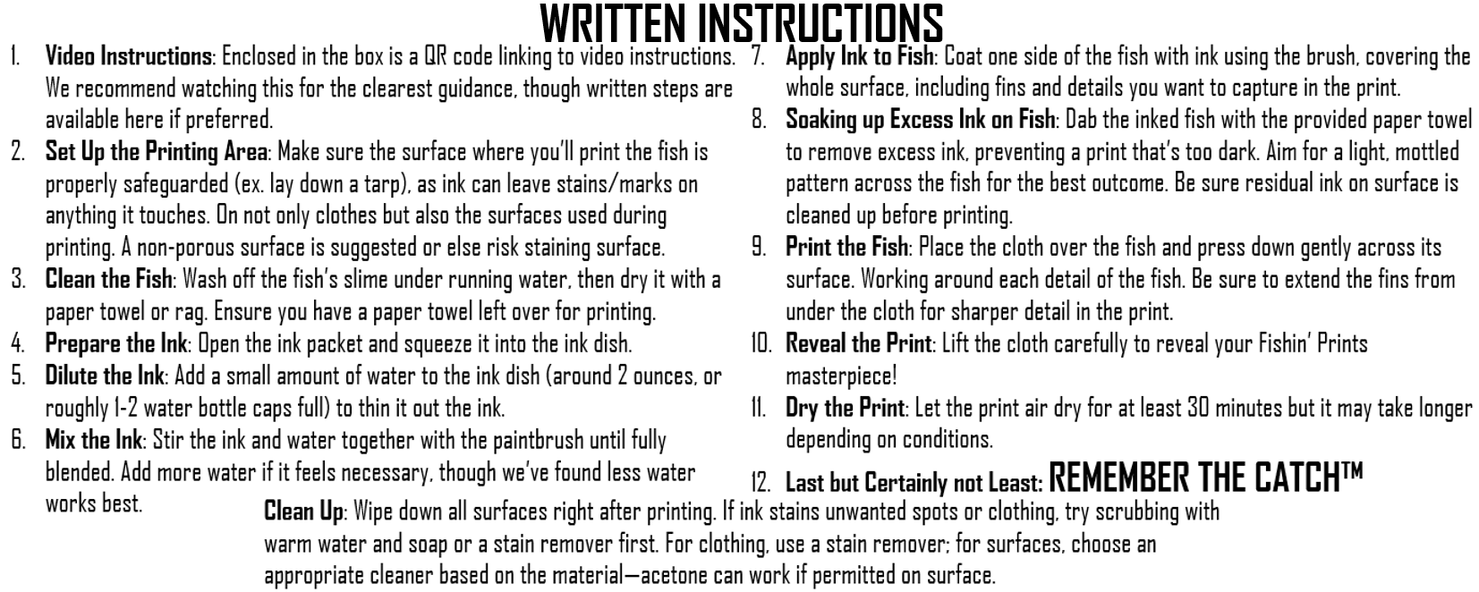 Text-based instructions for a gyotaku fish printing process on a white background